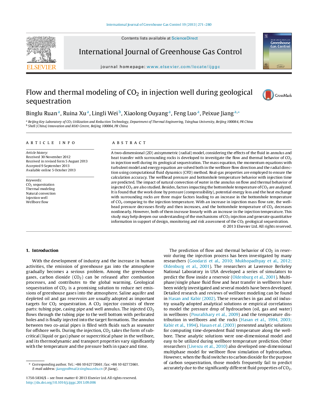 Flow and thermal modeling of CO2 in injection well during geological sequestration