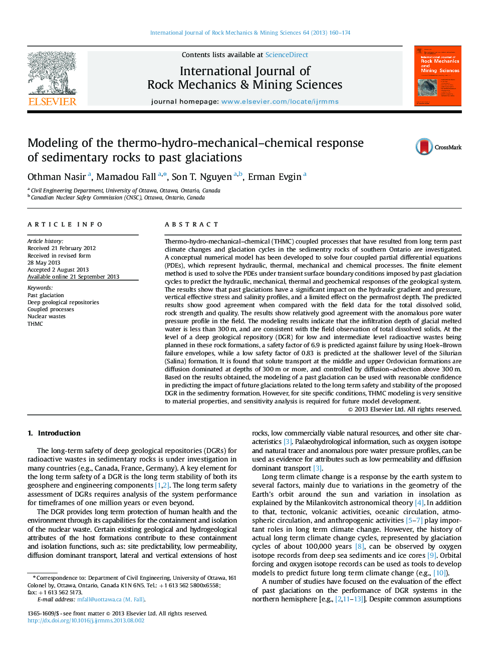 Modeling of the thermo-hydro-mechanical–chemical response of sedimentary rocks to past glaciations