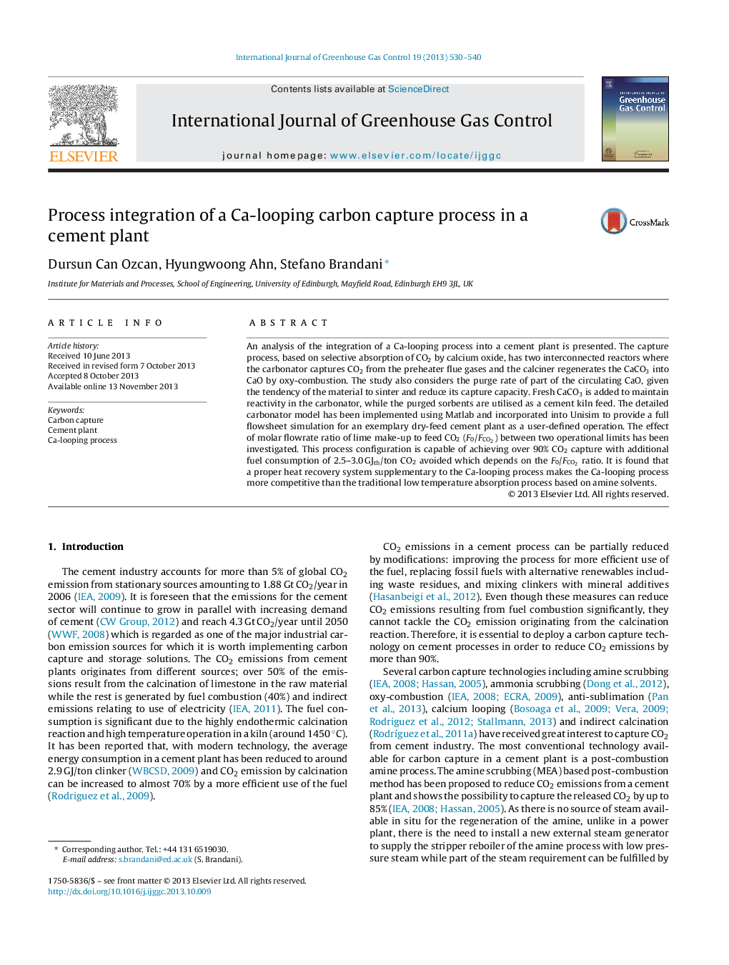 Process integration of a Ca-looping carbon capture process in a cement plant