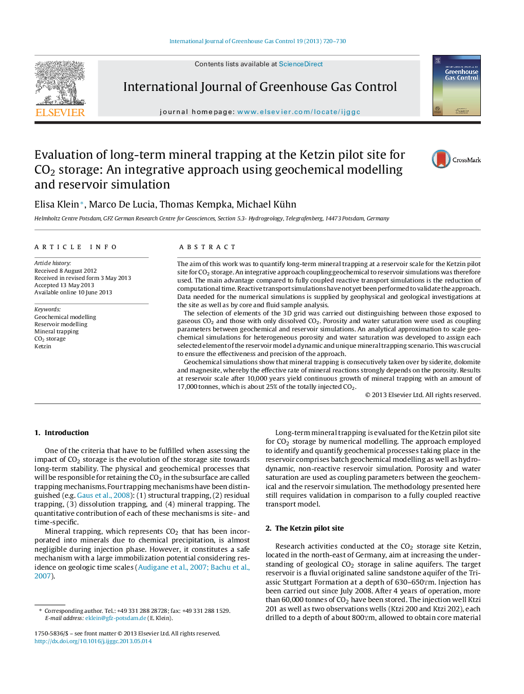 Evaluation of long-term mineral trapping at the Ketzin pilot site for CO2 storage: An integrative approach using geochemical modelling and reservoir simulation