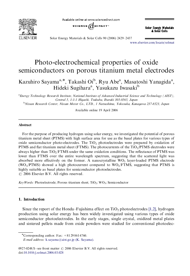 Photo-electrochemical properties of oxide semiconductors on porous titanium metal electrodes