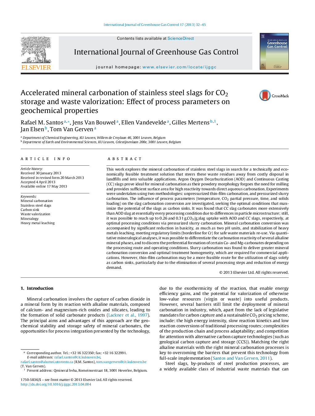 Accelerated mineral carbonation of stainless steel slags for CO2 storage and waste valorization: Effect of process parameters on geochemical properties