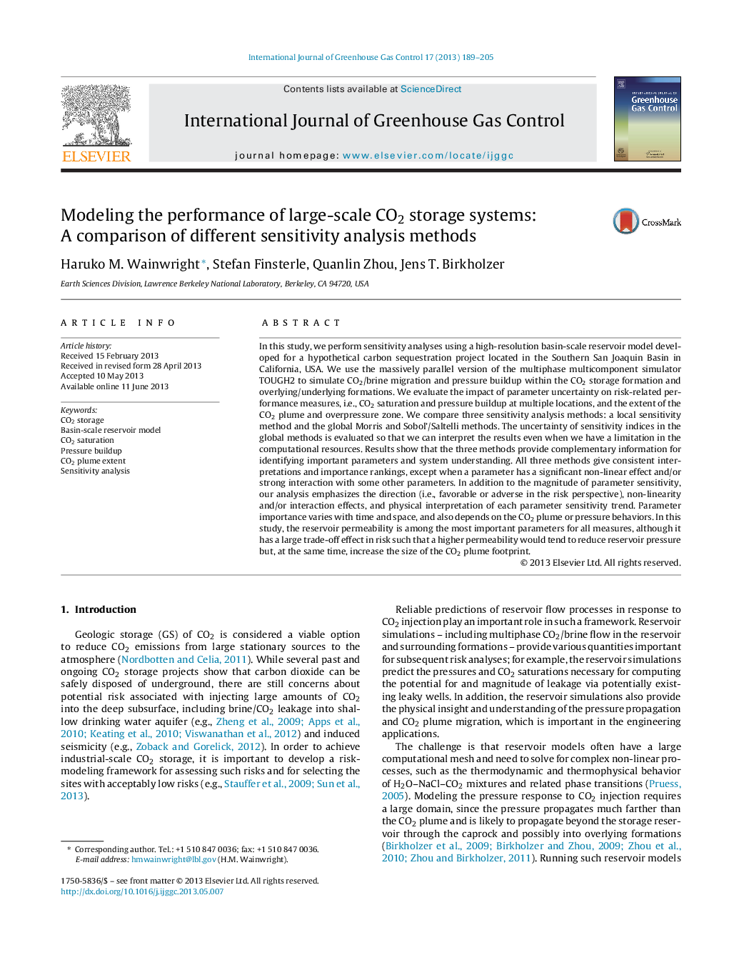 Modeling the performance of large-scale CO2 storage systems: A comparison of different sensitivity analysis methods