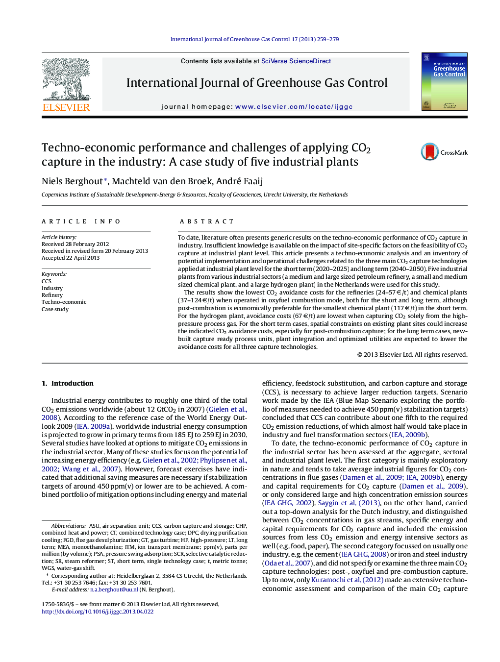 Techno-economic performance and challenges of applying CO2 capture in the industry: A case study of five industrial plants