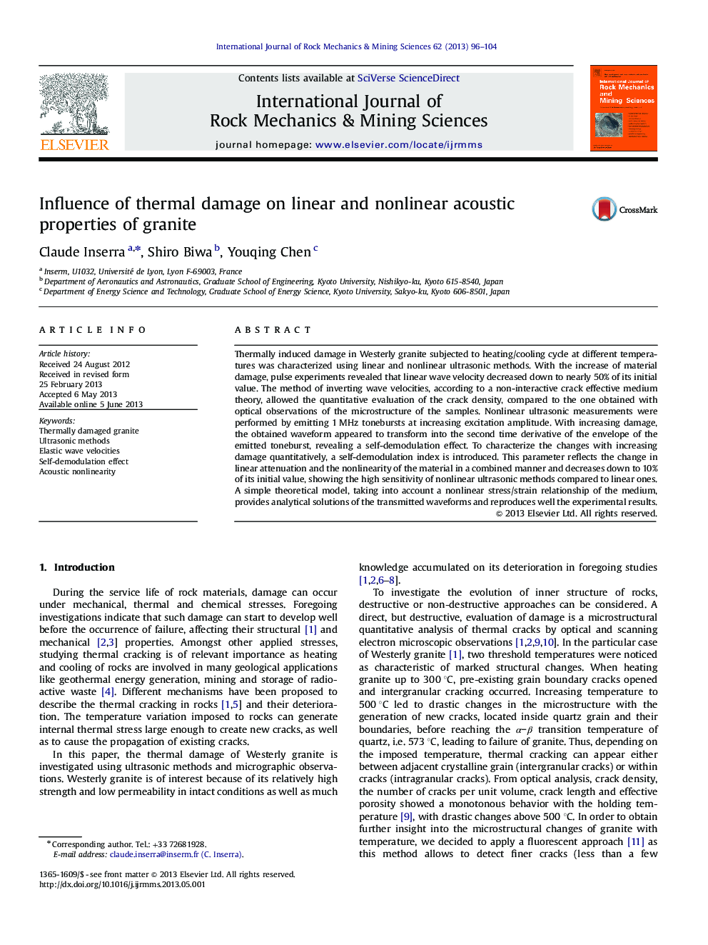 Influence of thermal damage on linear and nonlinear acoustic properties of granite