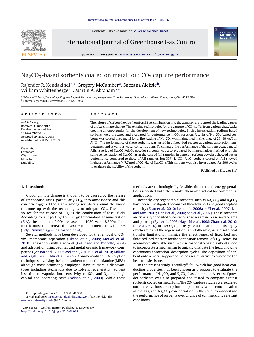 Na2CO3-based sorbents coated on metal foil: CO2 capture performance