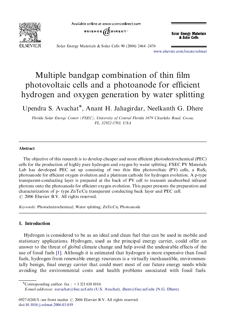 Multiple bandgap combination of thin film photovoltaic cells and a photoanode for efficient hydrogen and oxygen generation by water splitting