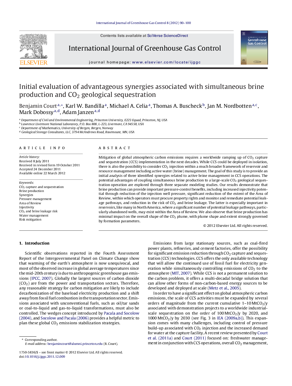 Initial evaluation of advantageous synergies associated with simultaneous brine production and CO2 geological sequestration