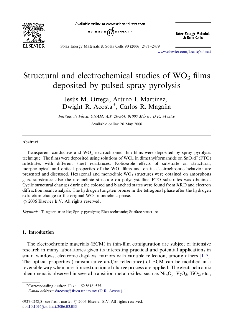 Structural and electrochemical studies of WO3 films deposited by pulsed spray pyrolysis