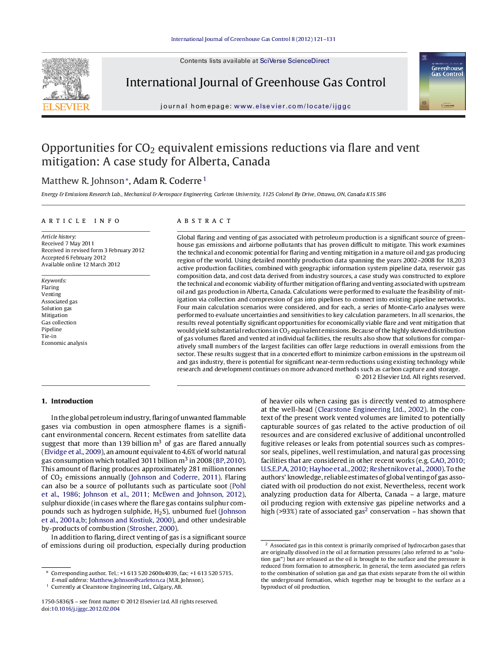 Opportunities for CO2 equivalent emissions reductions via flare and vent mitigation: A case study for Alberta, Canada