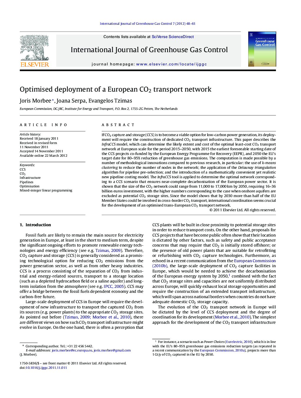 Optimised deployment of a European CO2 transport network