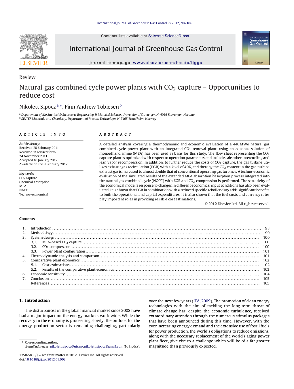 Natural gas combined cycle power plants with CO2 capture - Opportunities to reduce cost