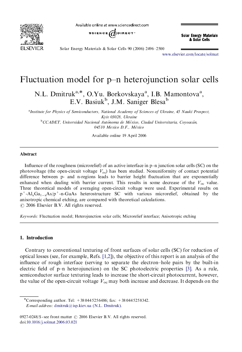 Fluctuation model for p–n heterojunction solar cells