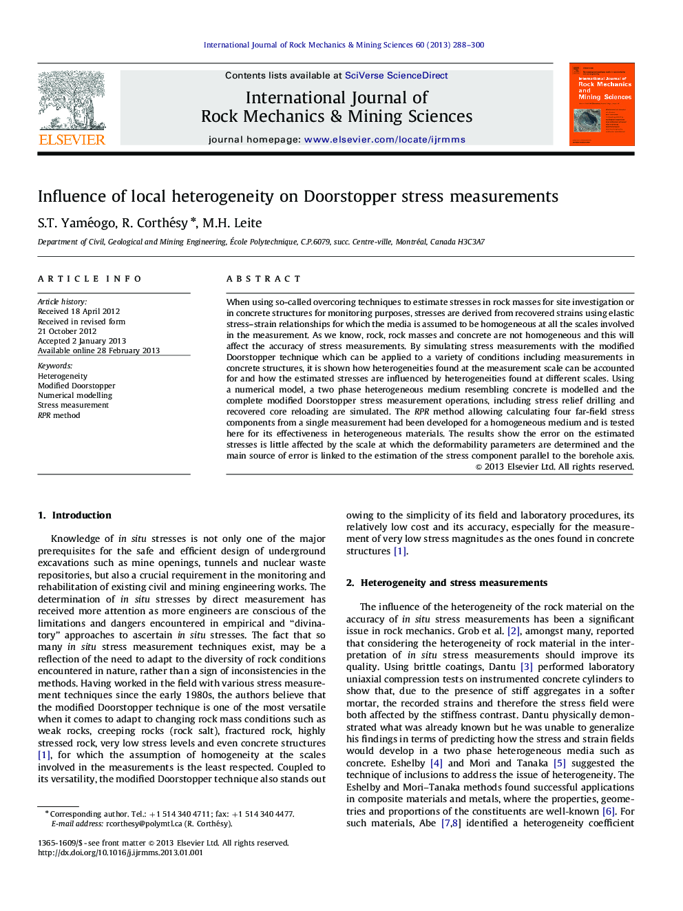 Influence of local heterogeneity on Doorstopper stress measurements