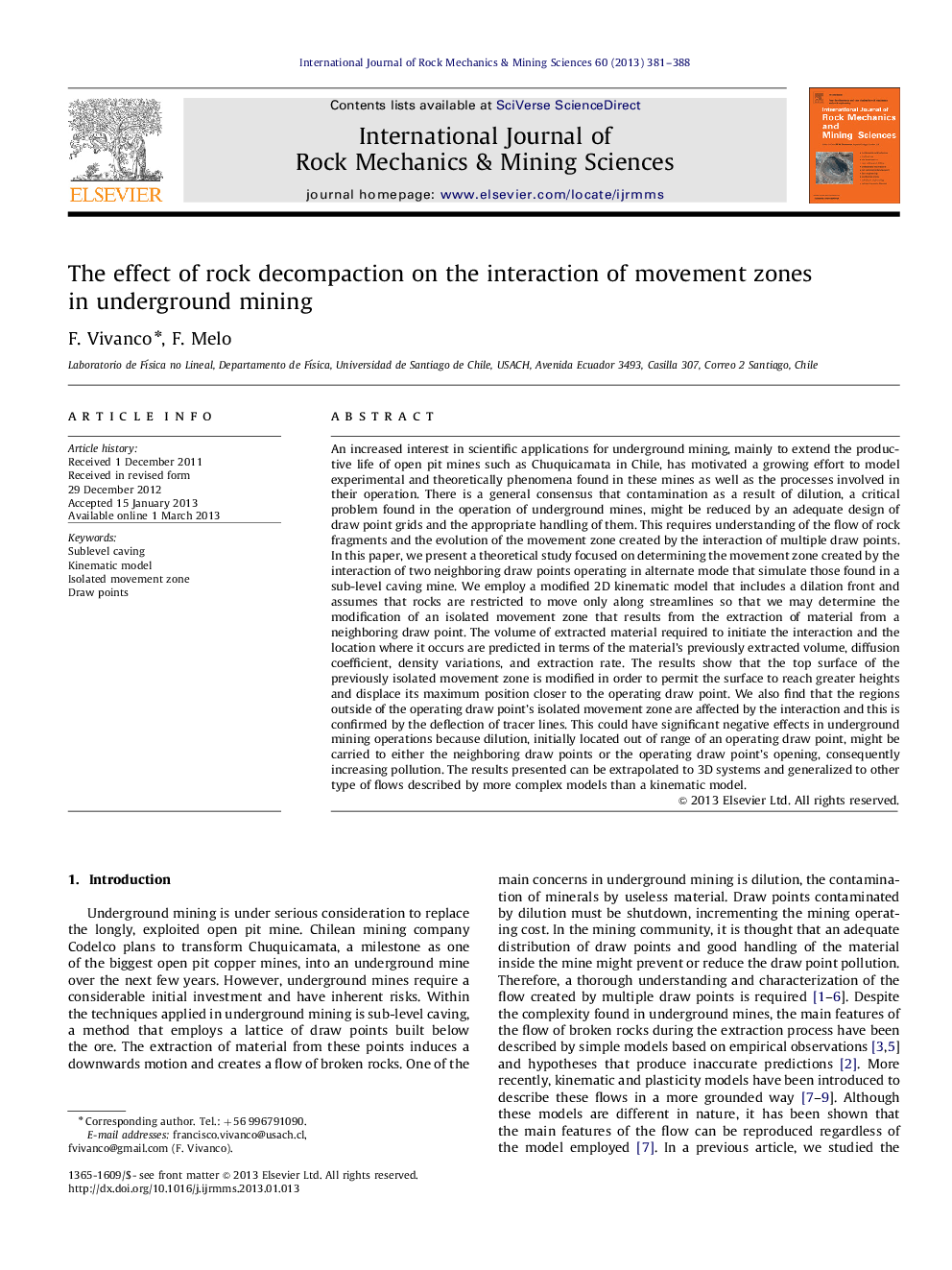 The effect of rock decompaction on the interaction of movement zones in underground mining