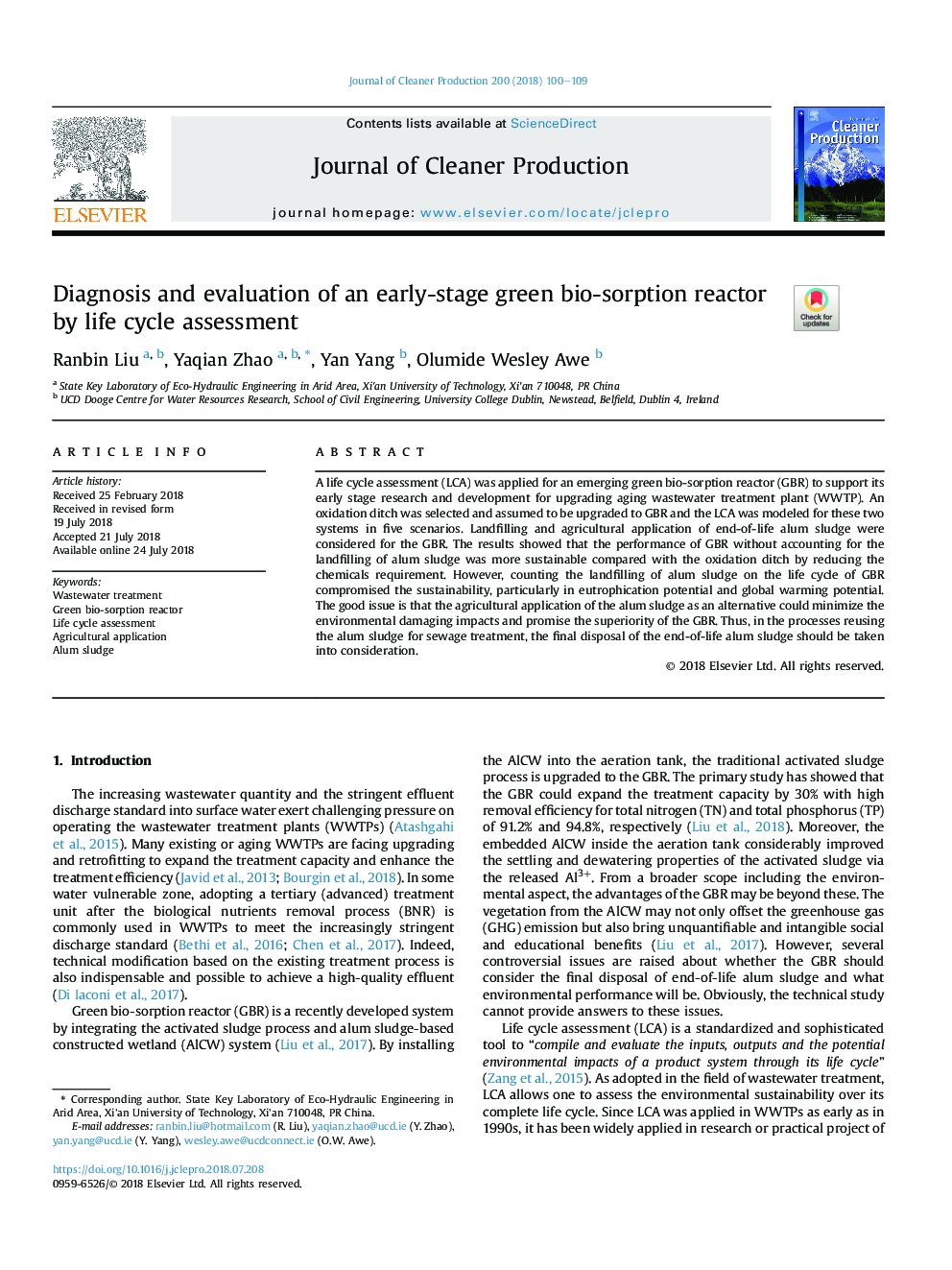 Diagnosis and evaluation of an early-stage green bio-sorption reactor by life cycle assessment