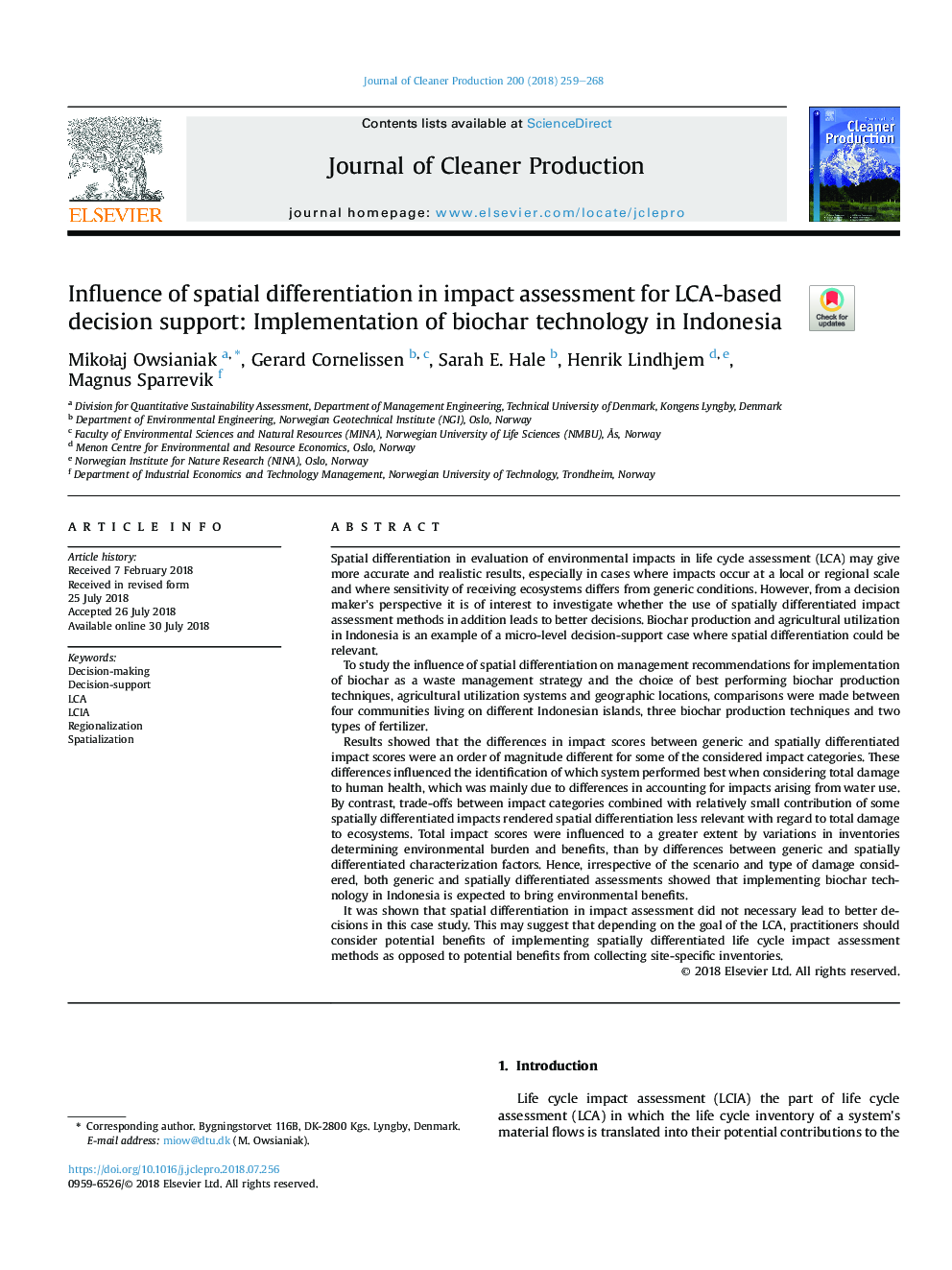 Influence of spatial differentiation in impact assessment for LCA-based decision support: Implementation of biochar technology in Indonesia