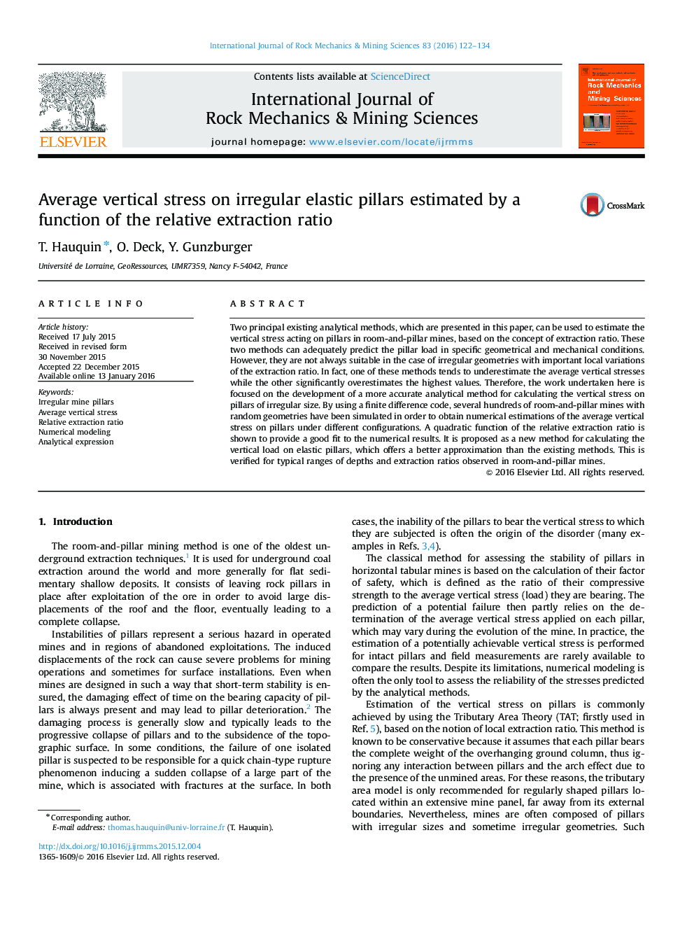 Average vertical stress on irregular elastic pillars estimated by a function of the relative extraction ratio