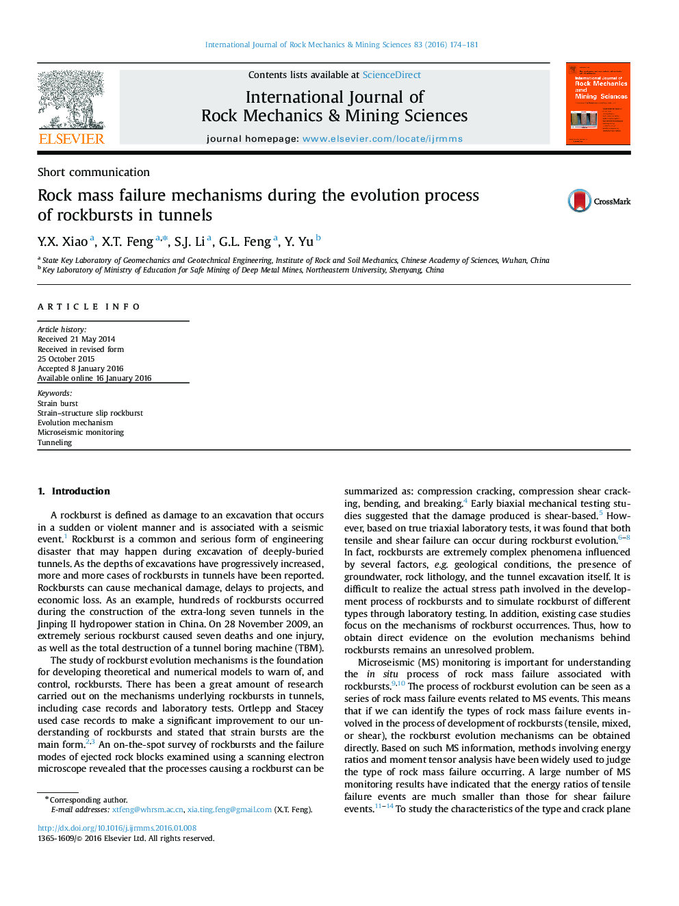 Rock mass failure mechanisms during the evolution process of rockbursts in tunnels