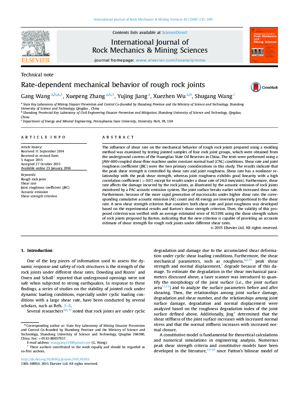 Rate-dependent mechanical behavior of rough rock joints