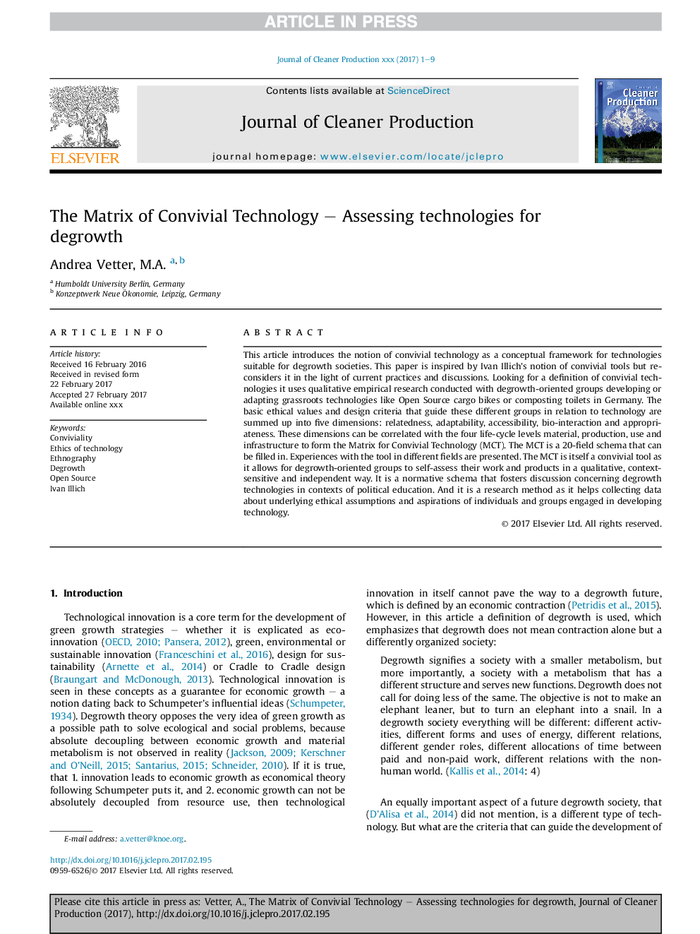 The Matrix of Convivial Technology - Assessing technologies for degrowth