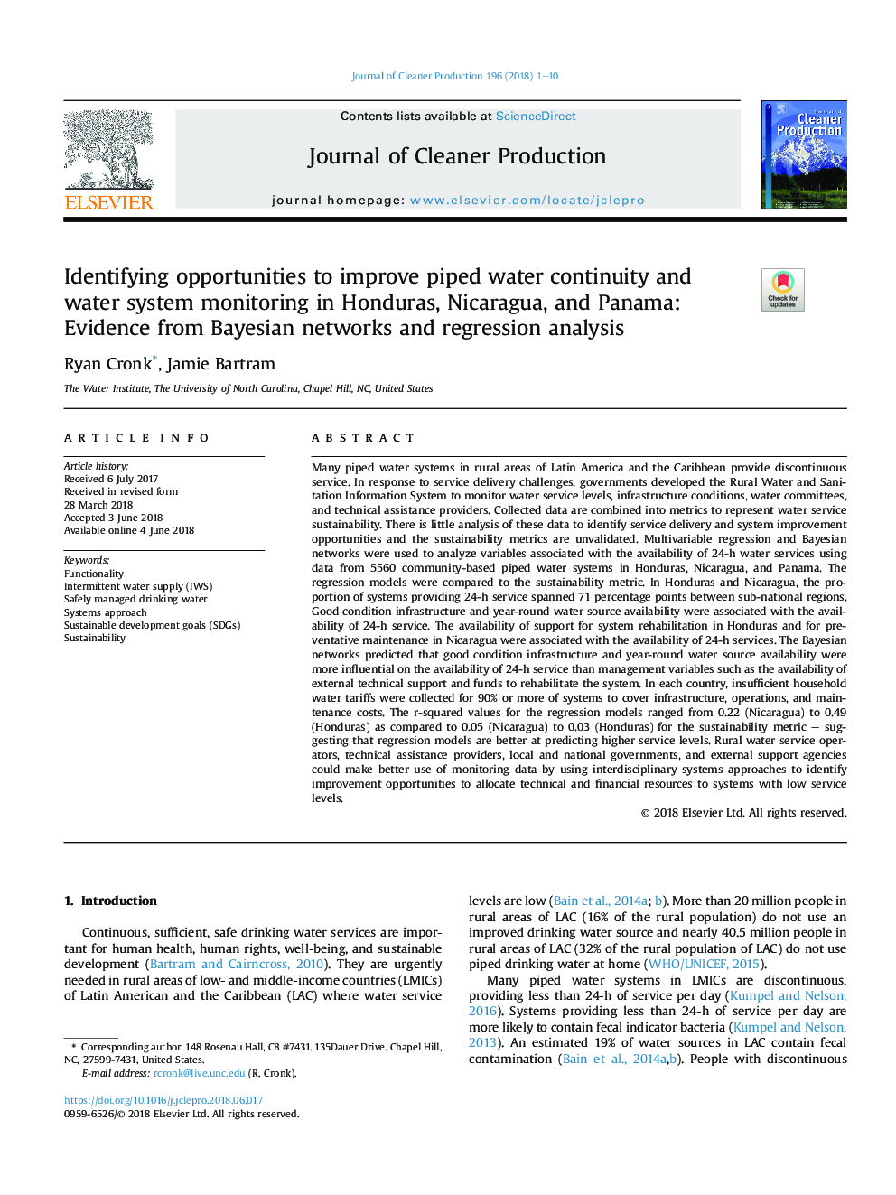 Identifying opportunities to improve piped water continuity and water system monitoring in Honduras, Nicaragua, and Panama: Evidence from Bayesian networks and regression analysis