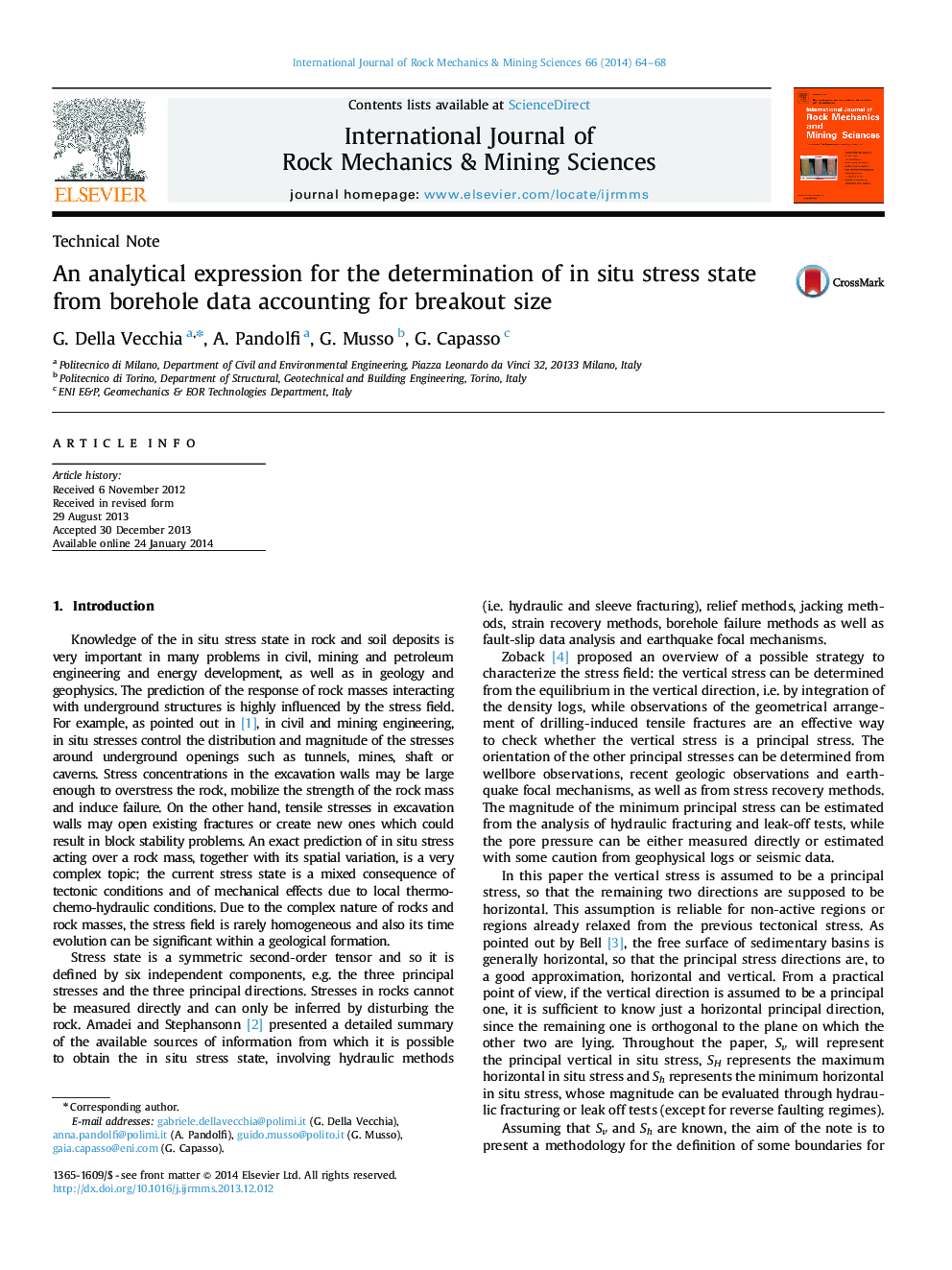 An analytical expression for the determination of in situ stress state from borehole data accounting for breakout size