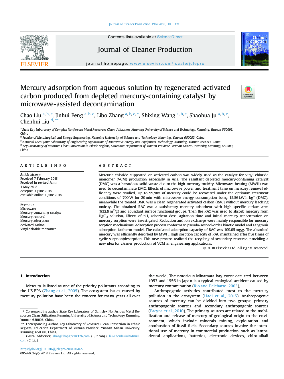 Mercury adsorption from aqueous solution by regenerated activated carbon produced from depleted mercury-containing catalyst by microwave-assisted decontamination