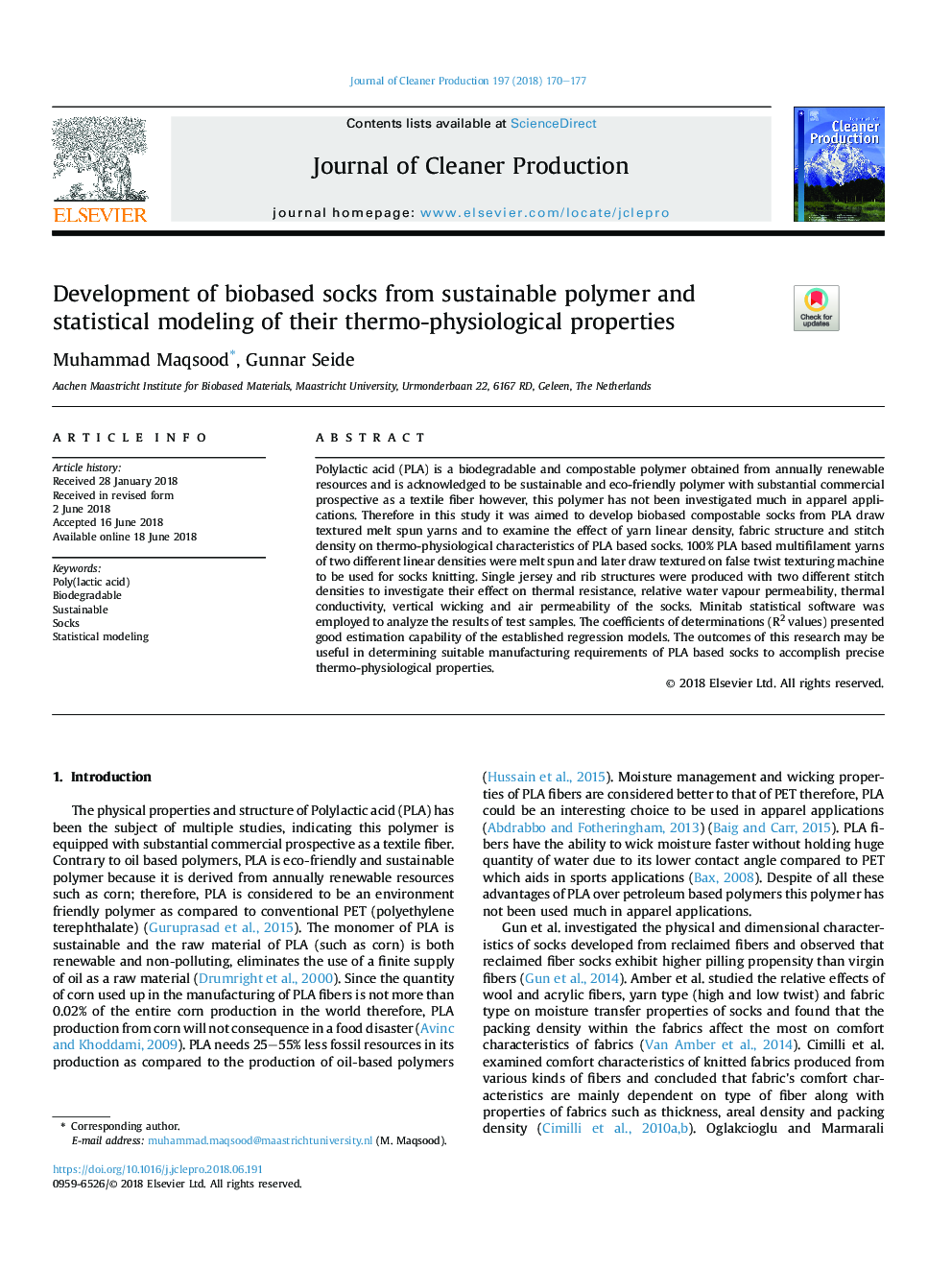 توسعه جوراب های بیولوژیکی از پلیمرهای پایدار و مدل سازی آماری از ویژگی های ترمو فیزیولوژیکی آنها 