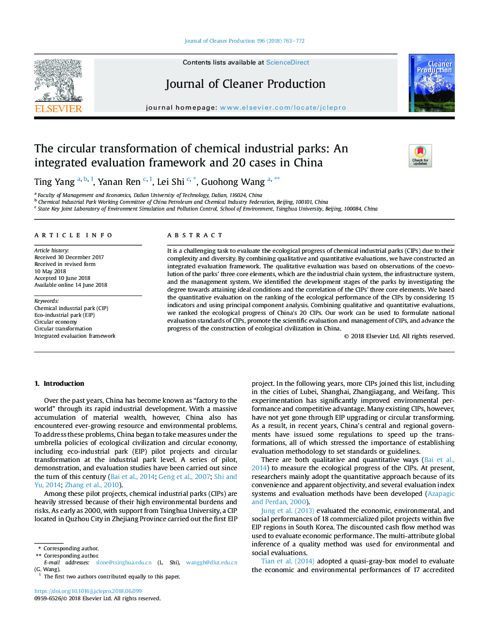 The circular transformation of chemical industrial parks: An integrated evaluation framework and 20 cases in China