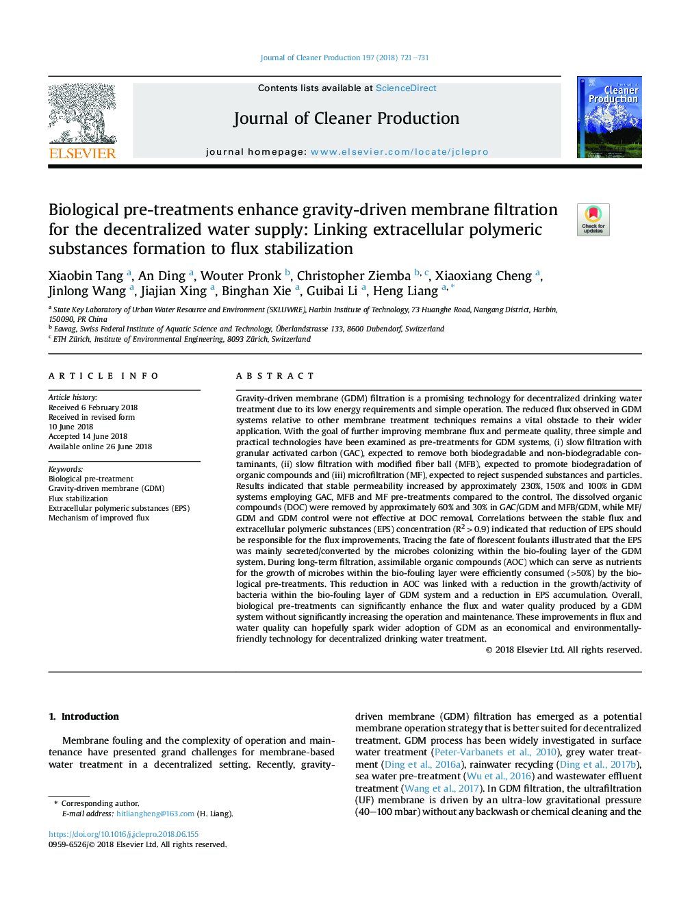 Biological pre-treatments enhance gravity-driven membrane filtration for the decentralized water supply: Linking extracellular polymeric substances formation to flux stabilization