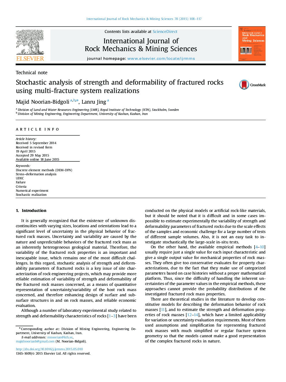 Stochastic analysis of strength and deformability of fractured rocks using multi-fracture system realizations