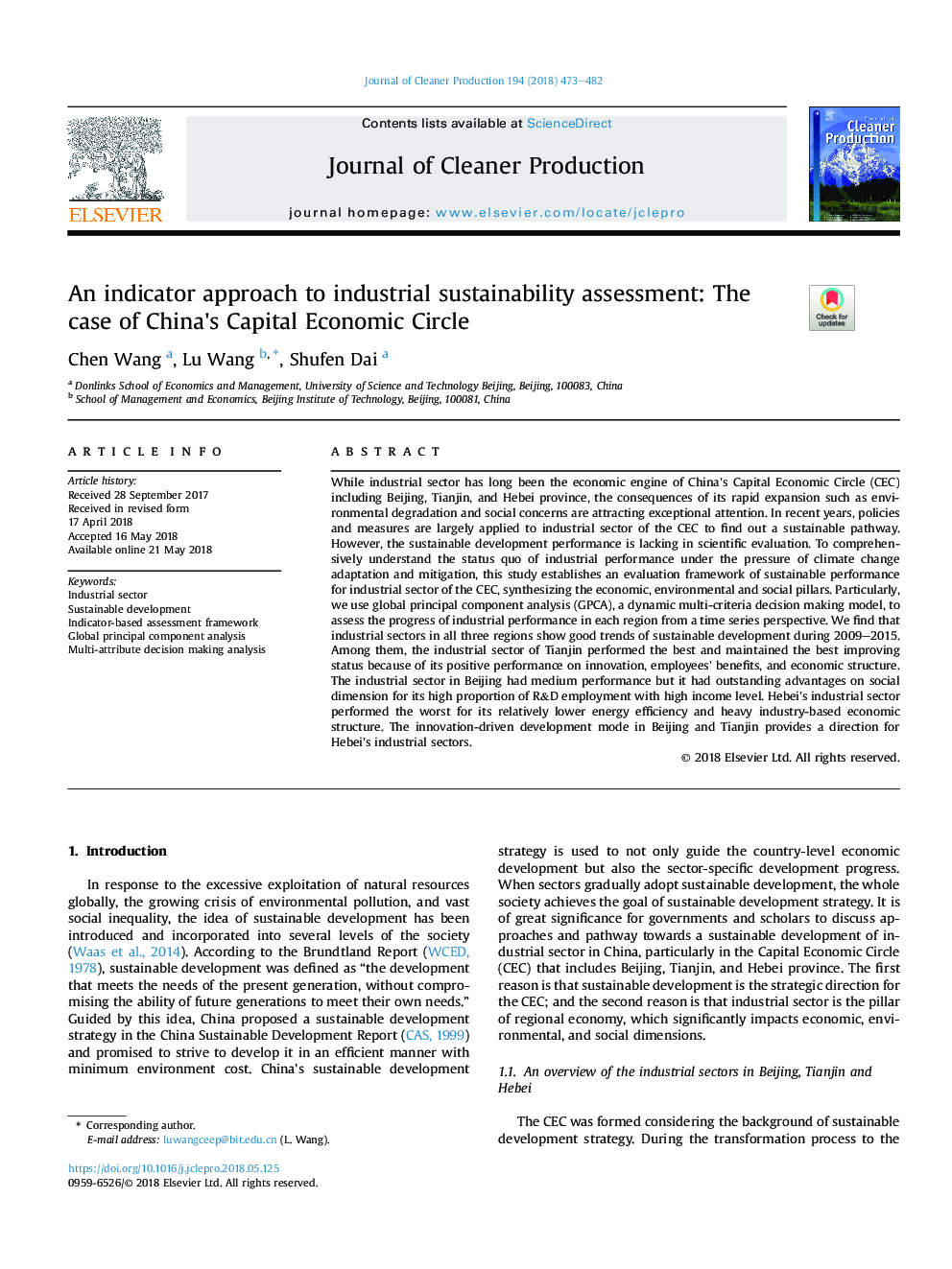 An indicator approach to industrial sustainability assessment: The case of China's Capital Economic Circle