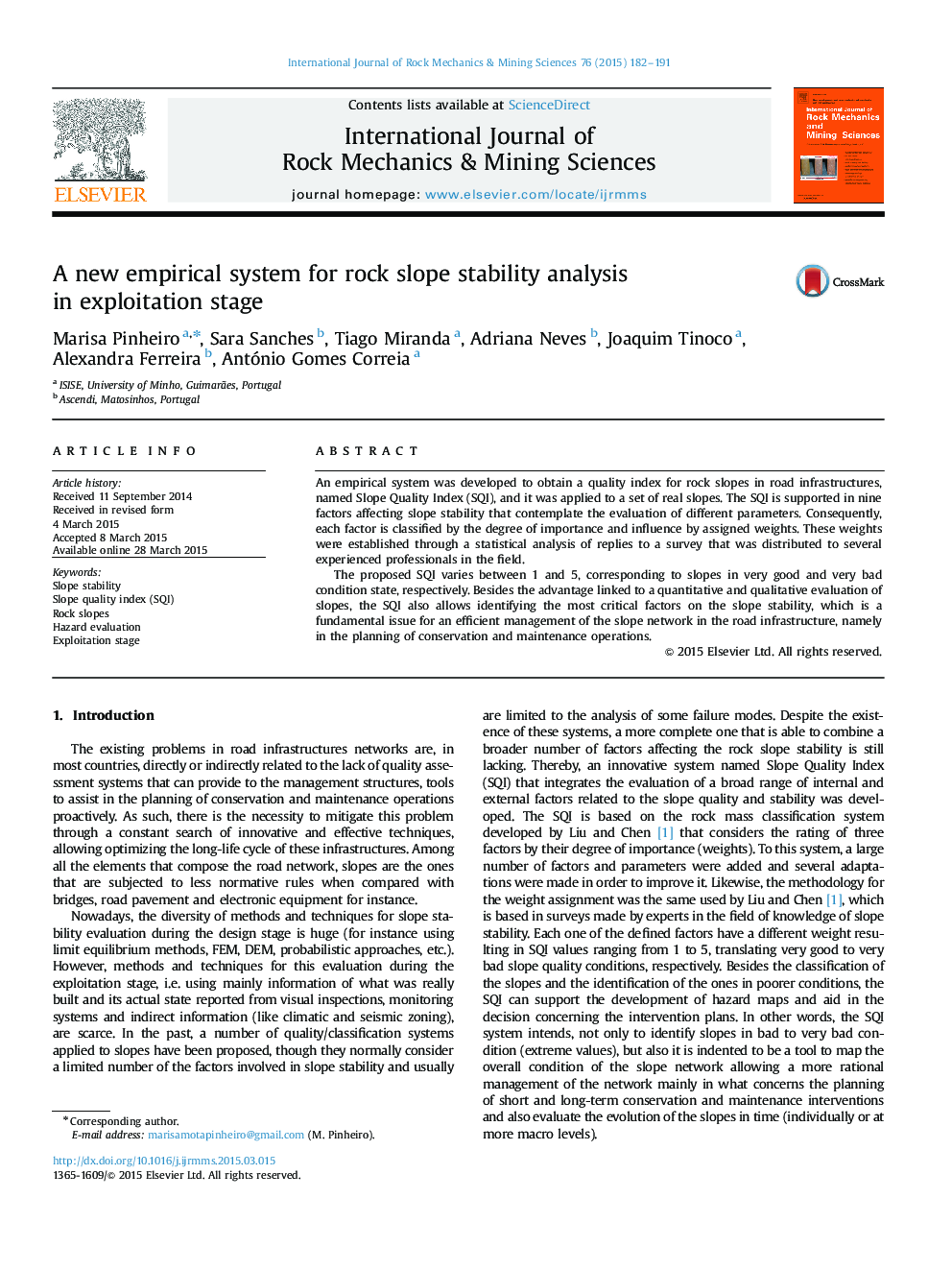 A new empirical system for rock slope stability analysis in exploitation stage