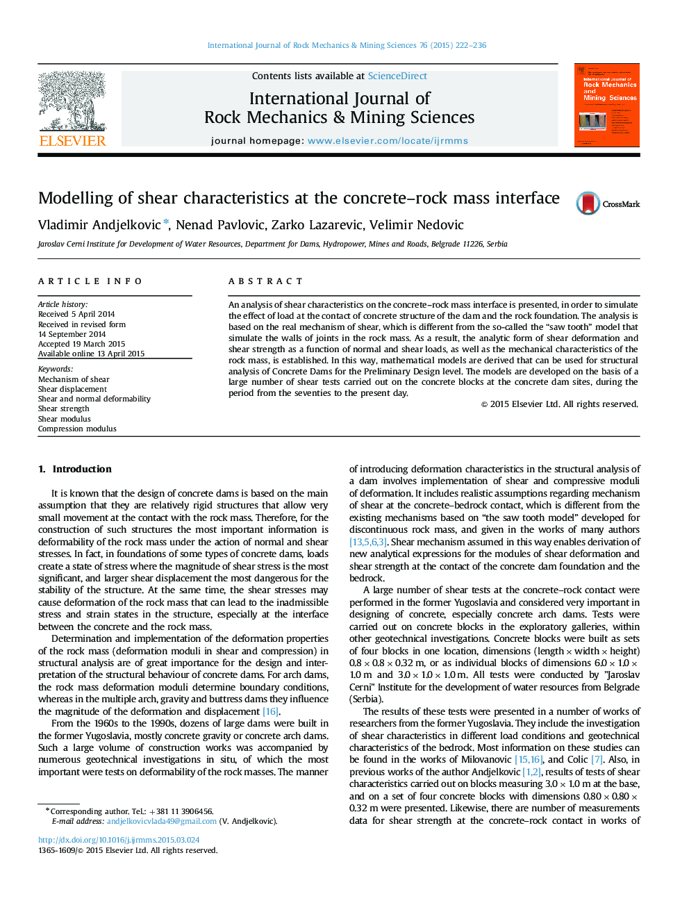 Modelling of shear characteristics at the concrete–rock mass interface