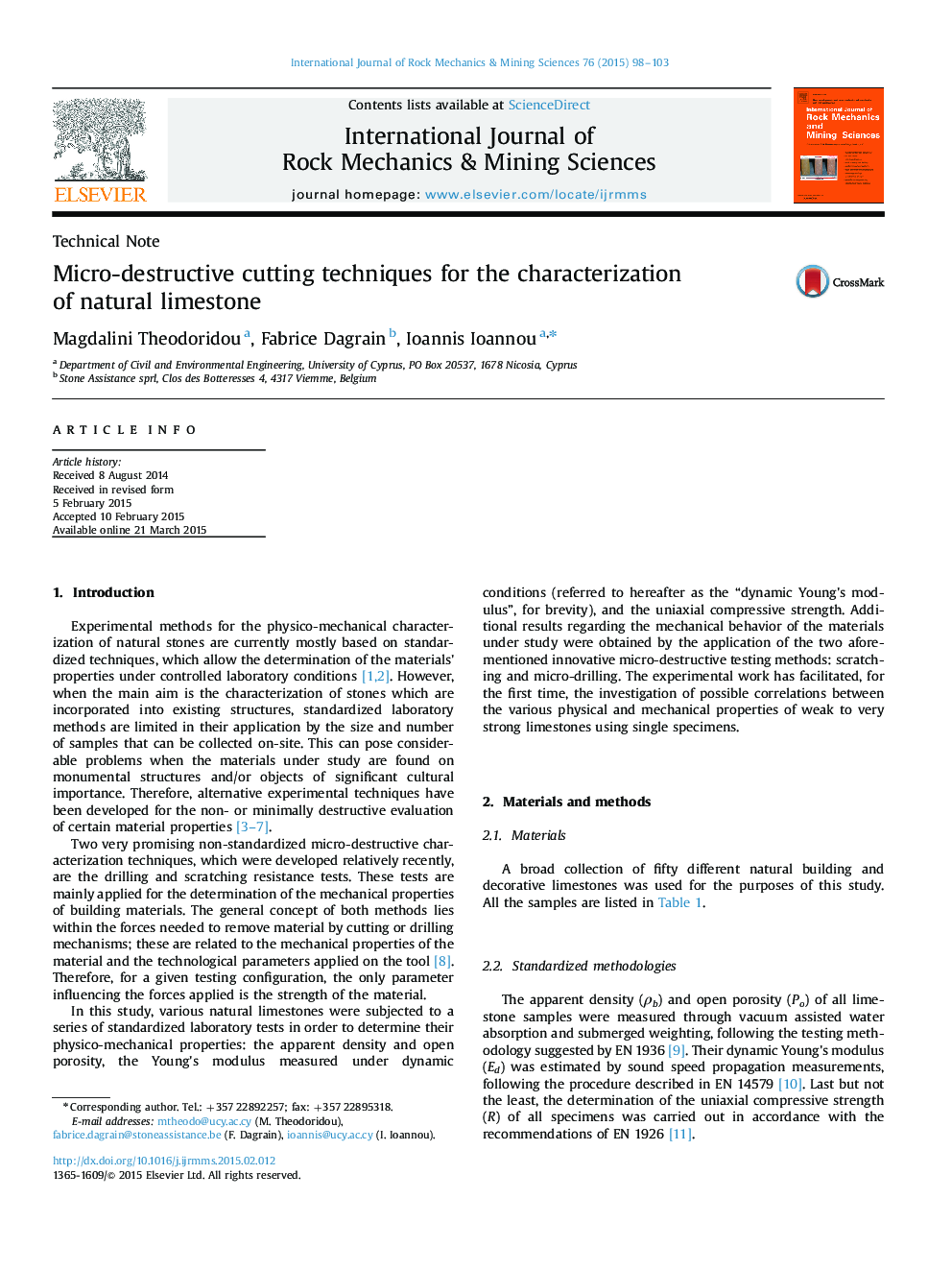 Micro-destructive cutting techniques for the characterization of natural limestone