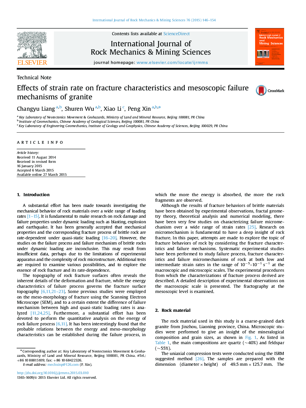 Effects of strain rate on fracture characteristics and mesoscopic failure mechanisms of granite