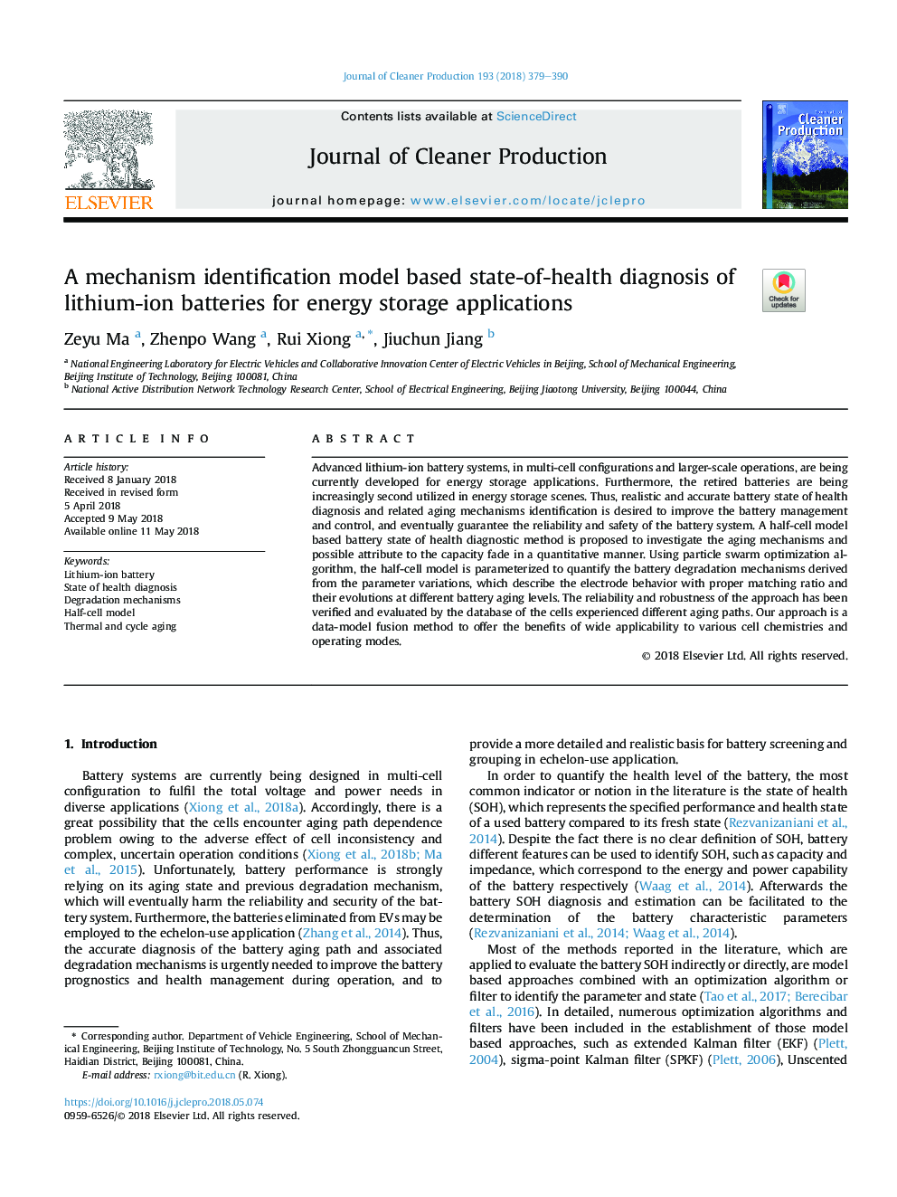 A mechanism identification model based state-of-health diagnosis of lithium-ion batteries for energy storage applications