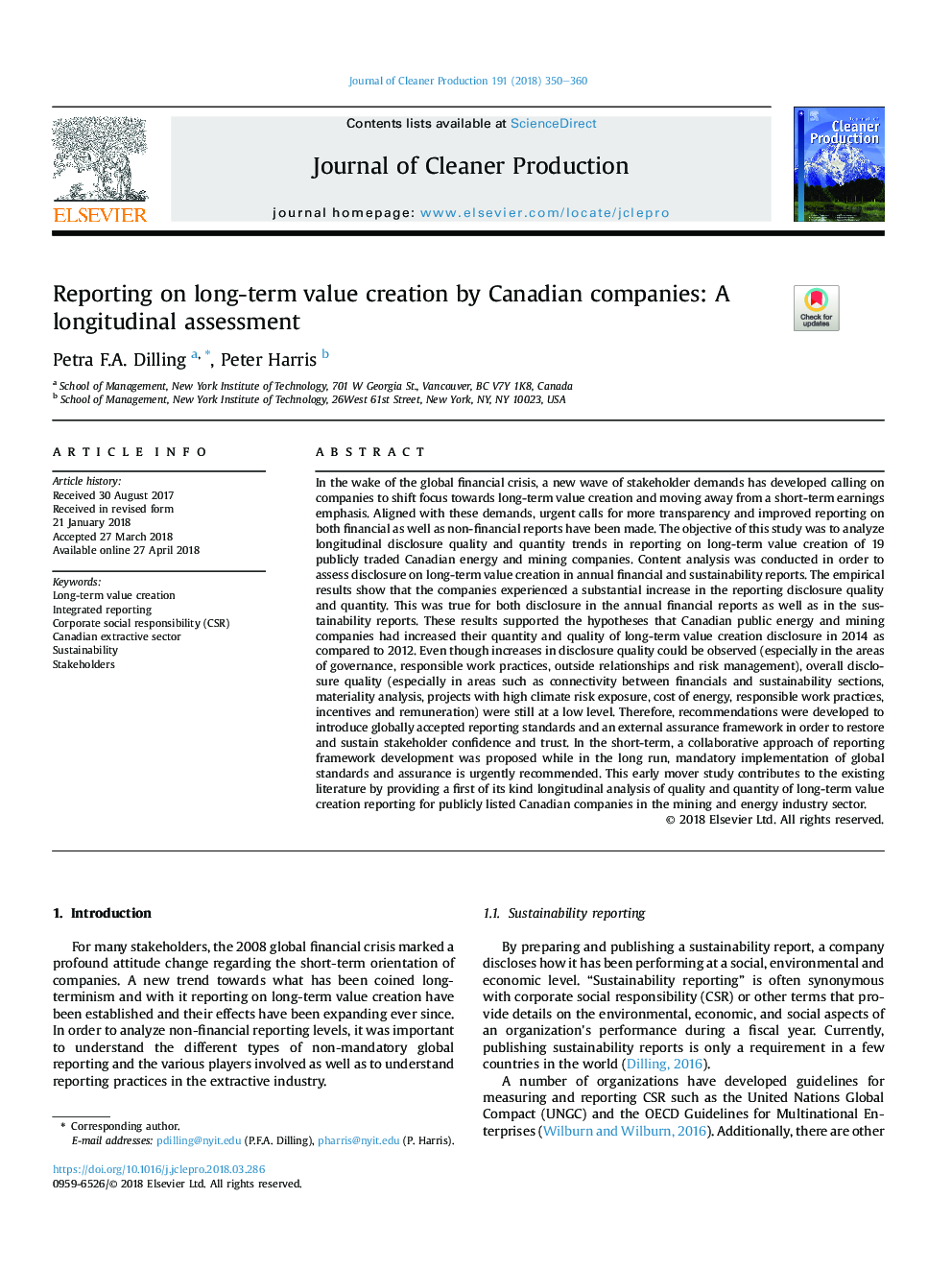 Reporting on long-term value creation by Canadian companies: A longitudinal assessment