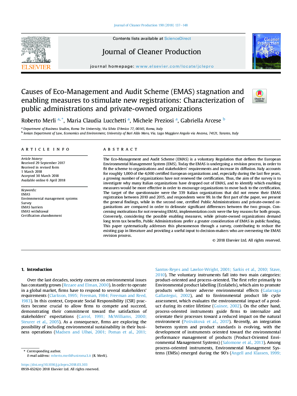 Causes of Eco-Management and Audit Scheme (EMAS) stagnation and enabling measures to stimulate new registrations: Characterization of public administrations and private-owned organizations