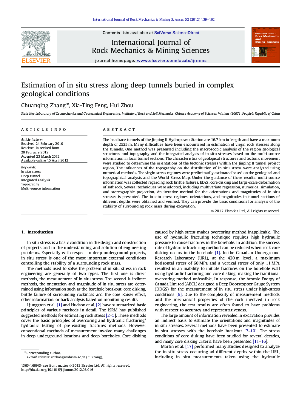 Estimation of in situ stress along deep tunnels buried in complex geological conditions