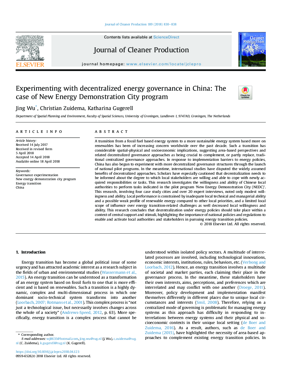 Experimenting with decentralized energy governance in China: The case of New Energy Demonstration City program
