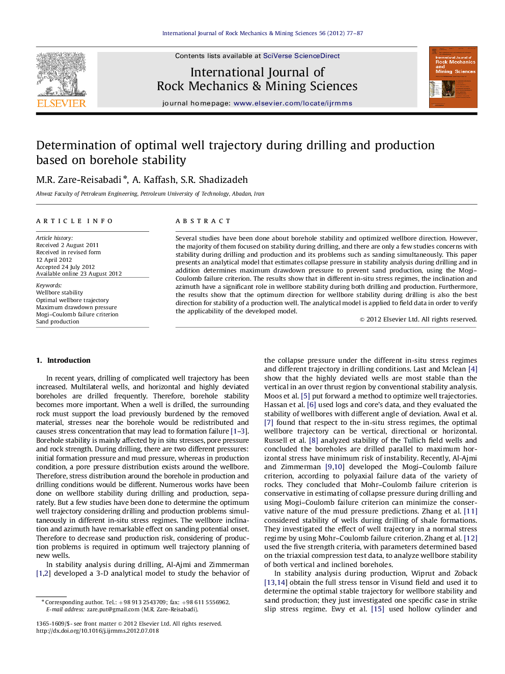 Determination of optimal well trajectory during drilling and production based on borehole stability