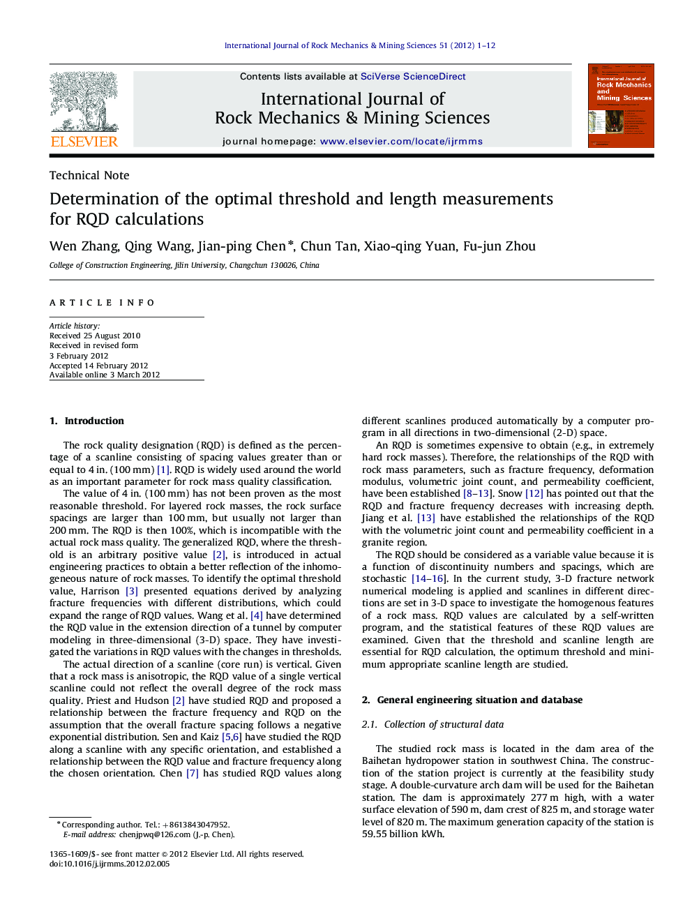 Determination of the optimal threshold and length measurements for RQD calculations