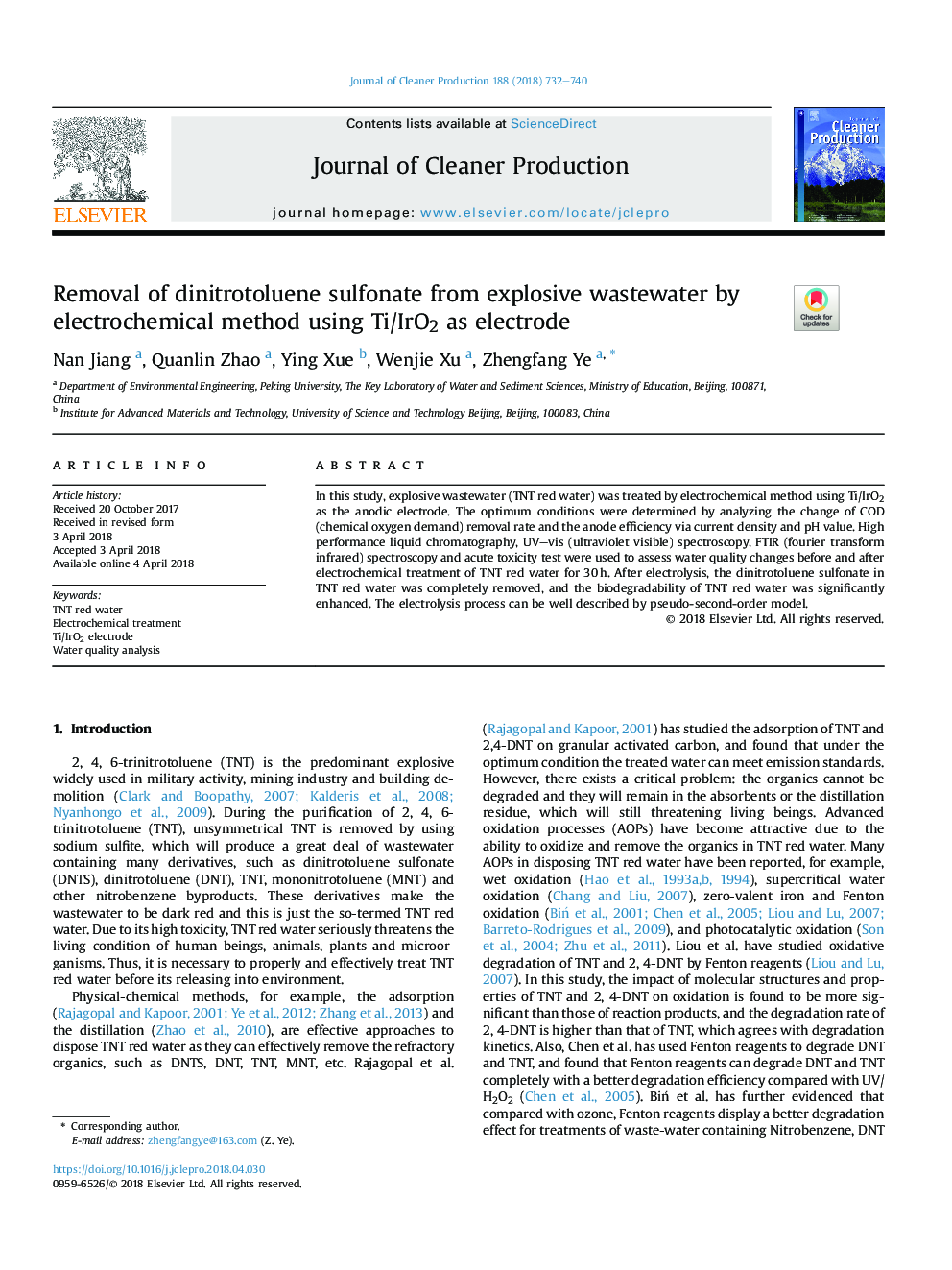 Removal of dinitrotoluene sulfonate from explosive wastewater by electrochemical method using Ti/IrO2 as electrode