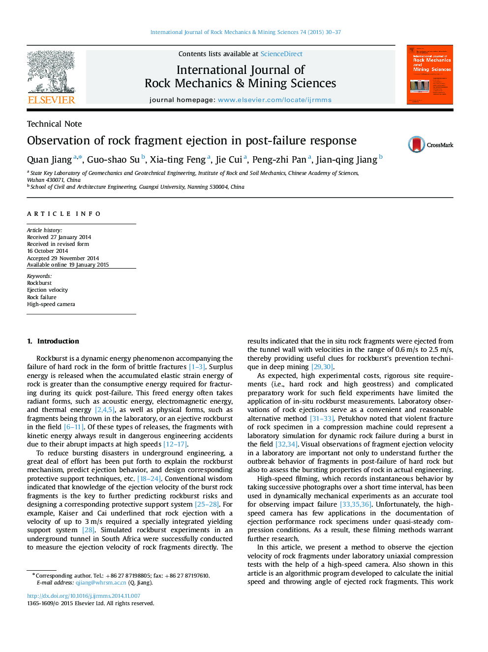 Observation of rock fragment ejection in post-failure response