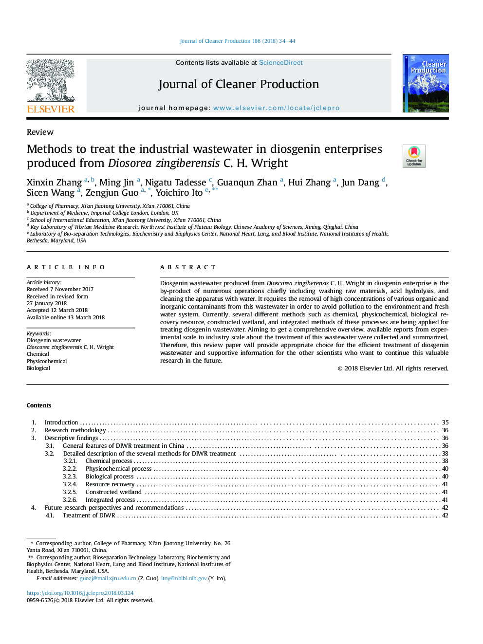 Methods to treat the industrial wastewater in diosgenin enterprises produced from Diosorea zingiberensis C. H. Wright