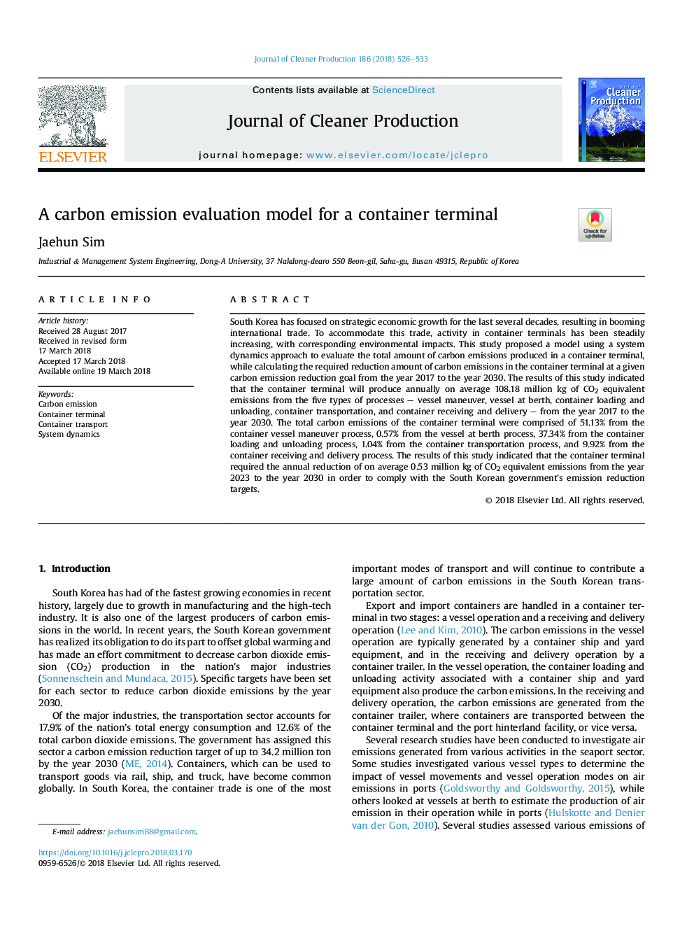 A carbon emission evaluation model for a container terminal