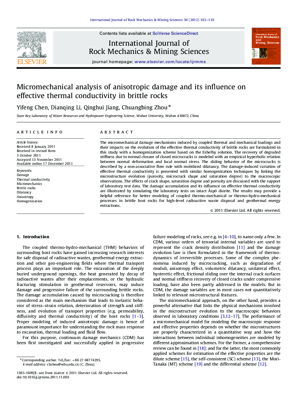 Micromechanical analysis of anisotropic damage and its influence on effective thermal conductivity in brittle rocks