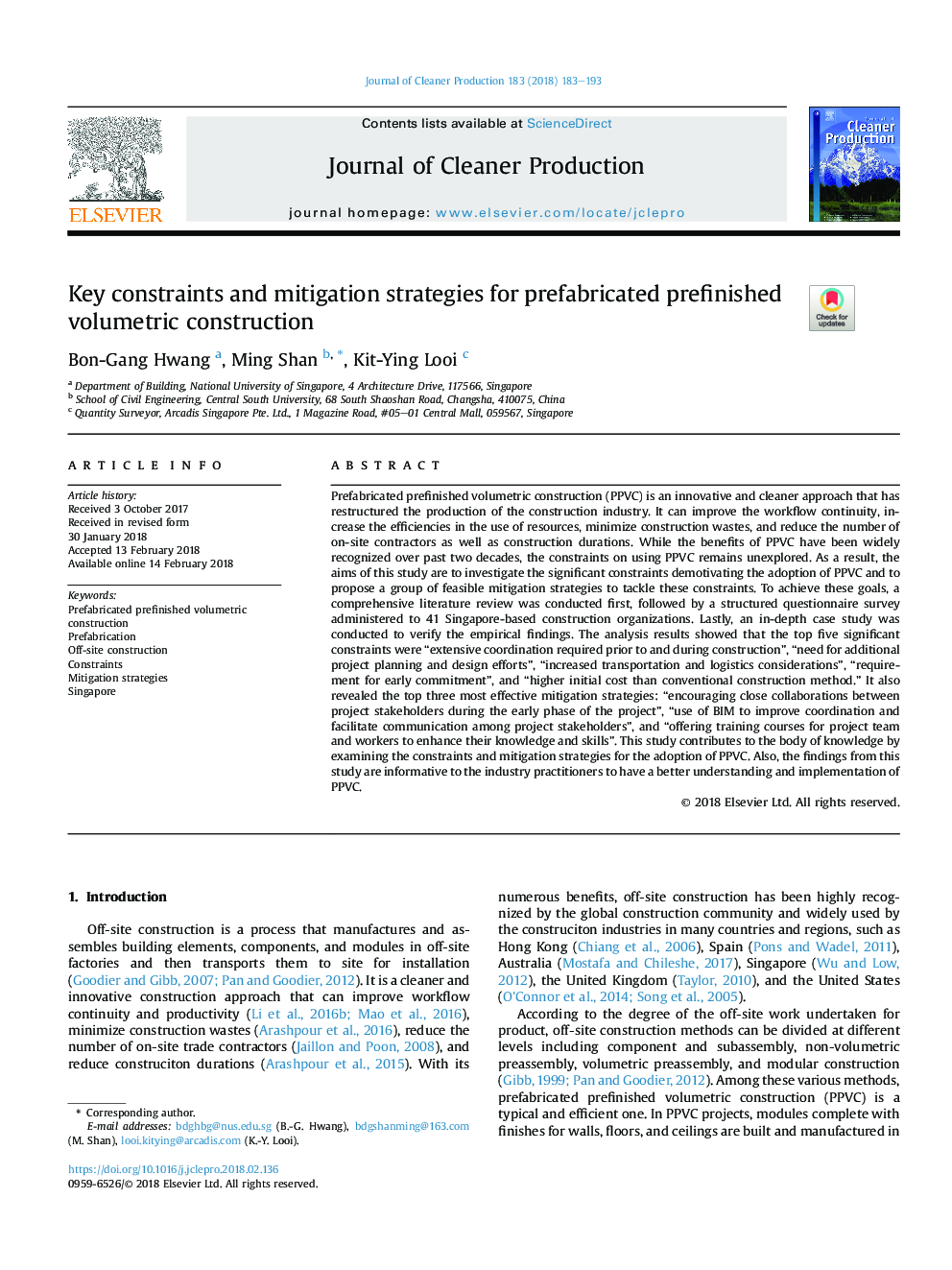 Key constraints and mitigation strategies for prefabricated prefinished volumetric construction